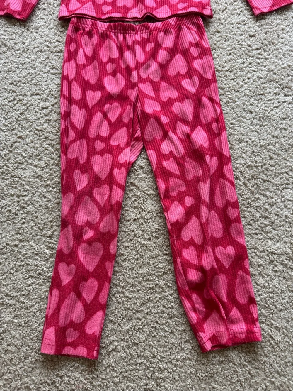 Carter's Bright Pink Heart-Print Ribbed Pajama Set
